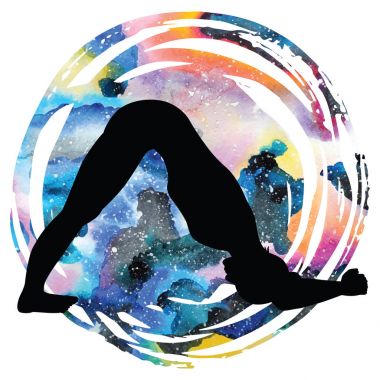 Kadınlar siluet. Yunus Yoga poz. Ardha Pincha Mayurasana