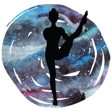 Kadınlar siluet. Cennet kuşu Yoga poz. Svarga Dvidasana