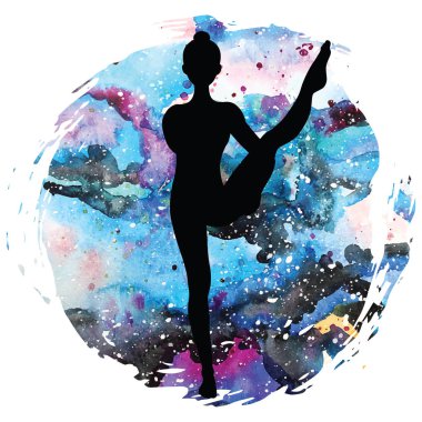 Kadınlar siluet. Cennet kuşu Yoga poz. Svarga Dvidasana