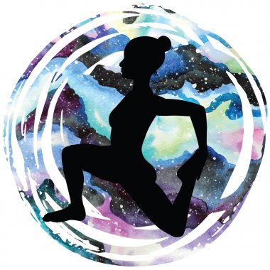 Kadınlar siluet. Tek bacaklı Kral güvercin Yoga poz. Eka Pada Rajakapotasana