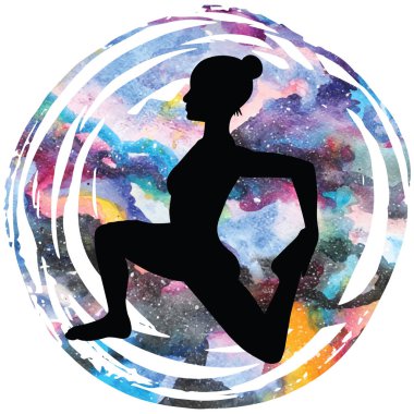 Kadınlar siluet. Tek bacaklı Kral güvercin Yoga poz. Eka Pada Rajakapotasana