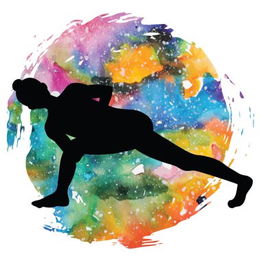 Kadınlar siluet. Defolmak yan açı Yoga poz. Parivrtta Parsvakonasana