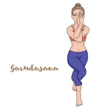 Kadınlar siluet. Kartal yoga poz. Garudasana