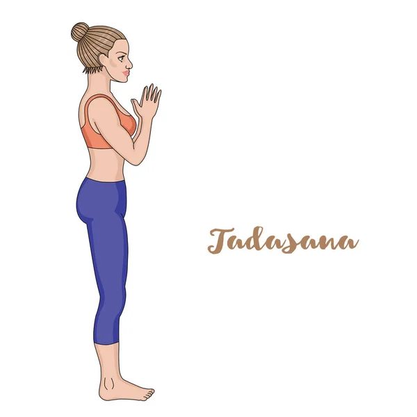 Γυναίκες σιλουέτα. Βουνό yoga πόζα. Tadasana — Διανυσματικό Αρχείο