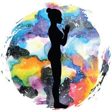 Kadınlar siluet. Dağ yoga poz. Tadasana