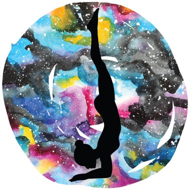 Kadınlar siluet. Tüylü tavuskuşu yoga poz. Pincha Mayurasana