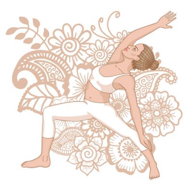 Kadınlar siluet. Ayrılmış savaşçı yoga poz. Viparita Virabhadrasana