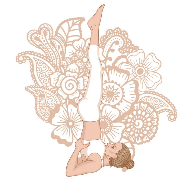 Silhouette femminile. Appoggiato spalla posa yoga. Salamba Sarvangasana — Vettoriale Stock
