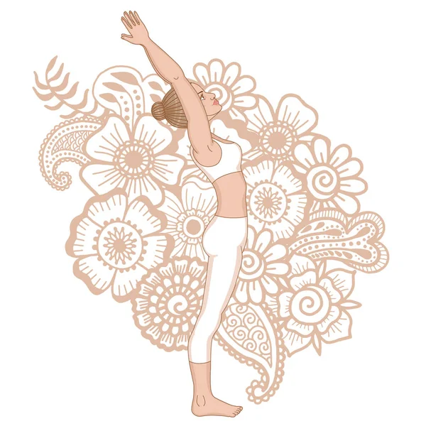 Silueta femeilor. Stand backbend yoga pozitie. Ardha Anuvittasana — Vector de stoc