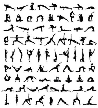 Kadın siluetleri. Yoga pozlar topluluğu. Asana seti.