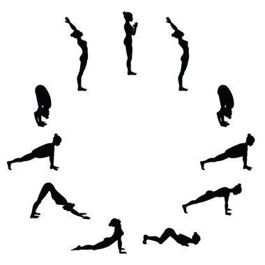 Sun salutation. Surya namaskara. Yoga sequence. clipart