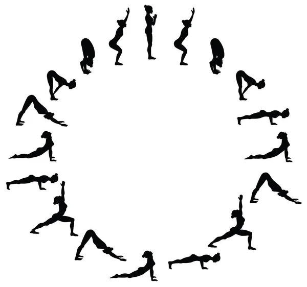Saludo al sol. Surya namaskara B. Secuencia de yoga . — Archivo Imágenes Vectoriales