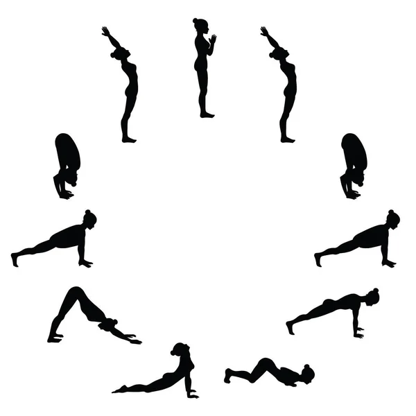 Sonnengruß. surya namaskara. Yoga-Abfolge. — Stockvektor