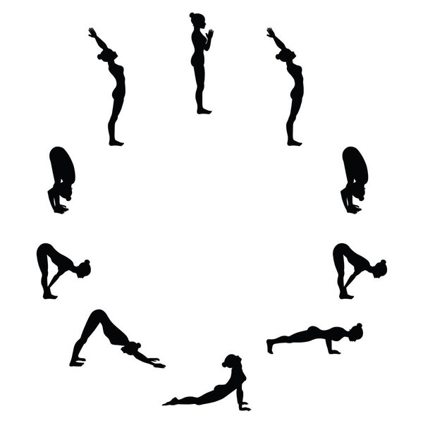 Sun salutation. Surya namaskara A. Yoga sequence.