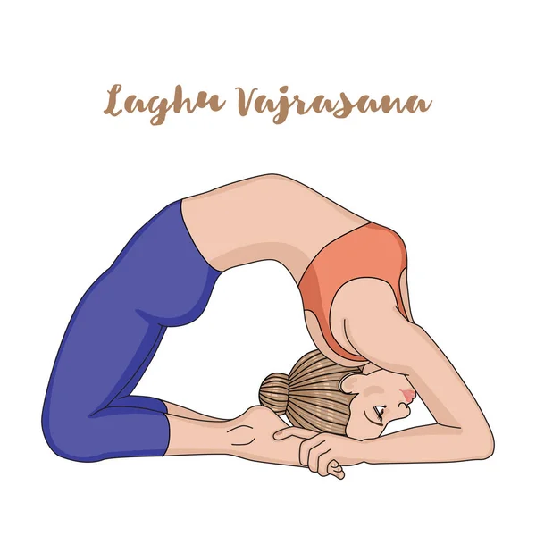 Silueta de mujer. Pequeña pose de Thunderbolt yoga. Laghu Vajrasana — Vector de stock