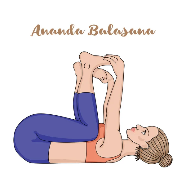 Vrouwen silhouet. Happy baby, dode insect yoga vormen. Ananda Balasana — Stockvector