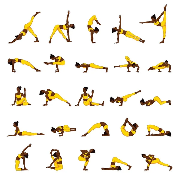 Sílhuetas femininas. Coleção de poses de ioga. Conjunto de Asana . —  Vetores de Stock