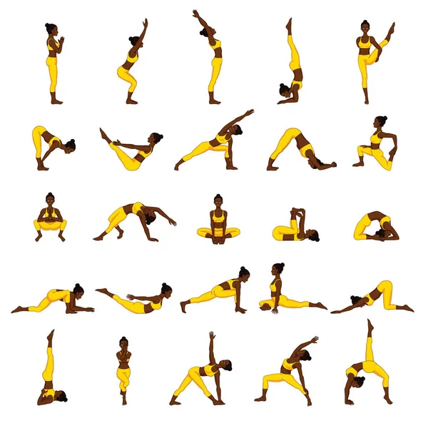妇女的轮廓。瑜伽姿势的集合。体式的练习集. — 图库矢量图片