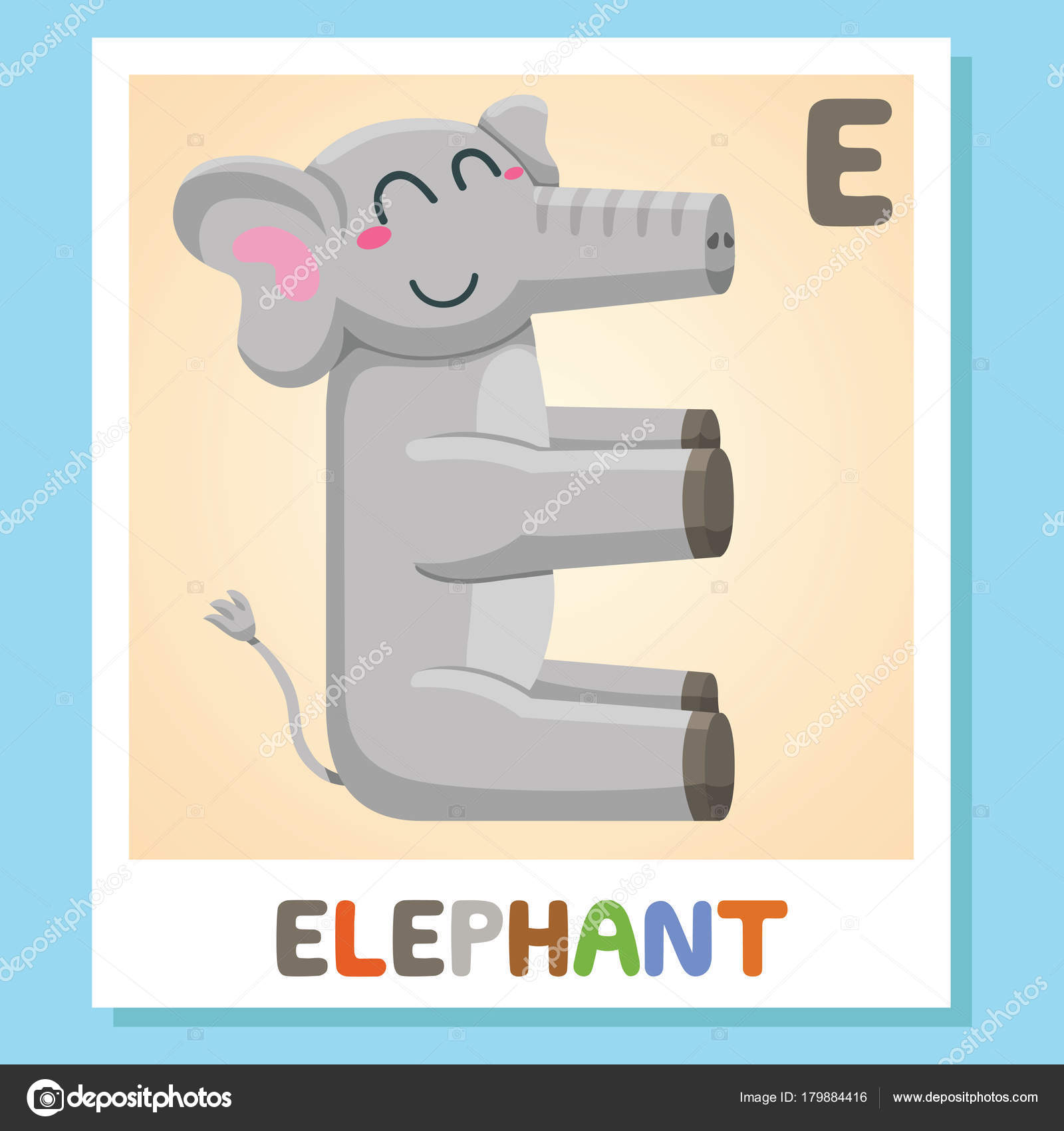 Letter E Is for Elephant 6oz PU Leather Hip Flask Tan Alphabet Cute