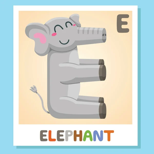 E es para Elefante. Letra E. Elefante, linda ilustración. Alfabeto animal . — Vector de stock