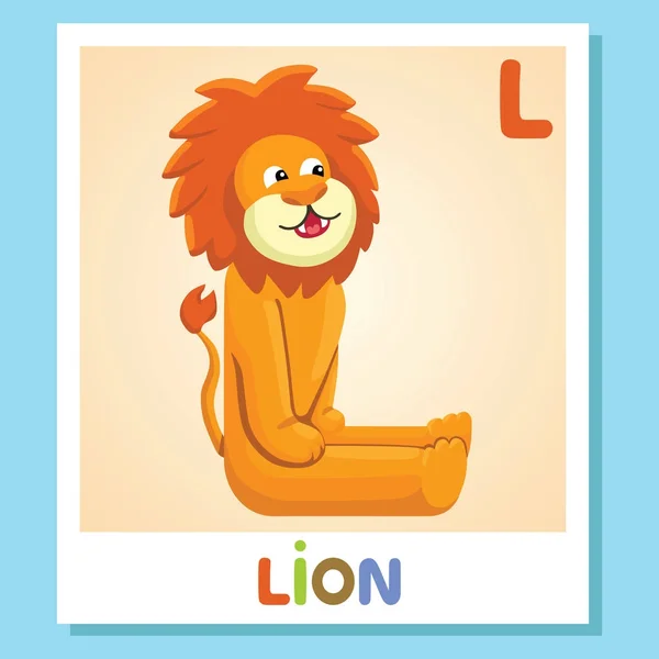 Л это Лев. Буква Л. Лион, милая иллюстрация. Животный алфавит . — стоковый вектор