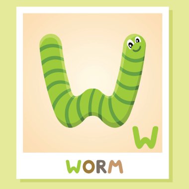 W için solucandır. Mektup solucan, şirin illüstrasyon W.. Hayvan alfabesi.