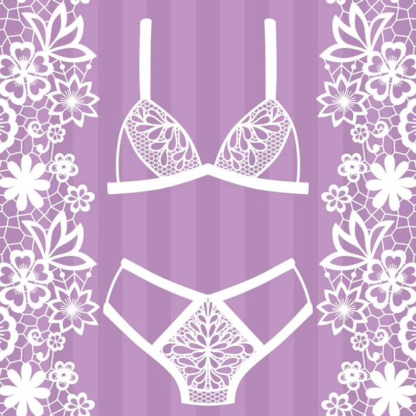 Lingerie dessinée main. Ensemble de culottes et soutien-gorge . — Image vectorielle