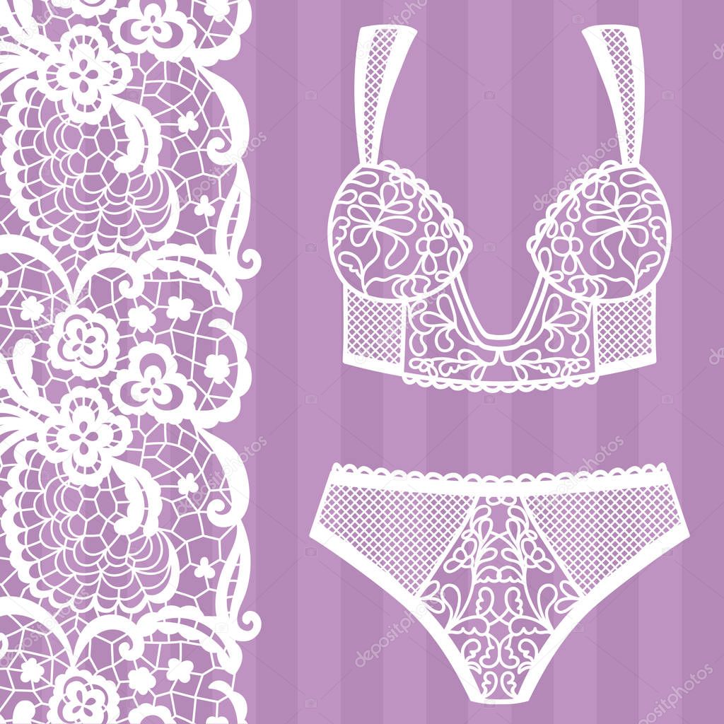 Hand drawn lingerie. Panty and bra set. Vector illustration
