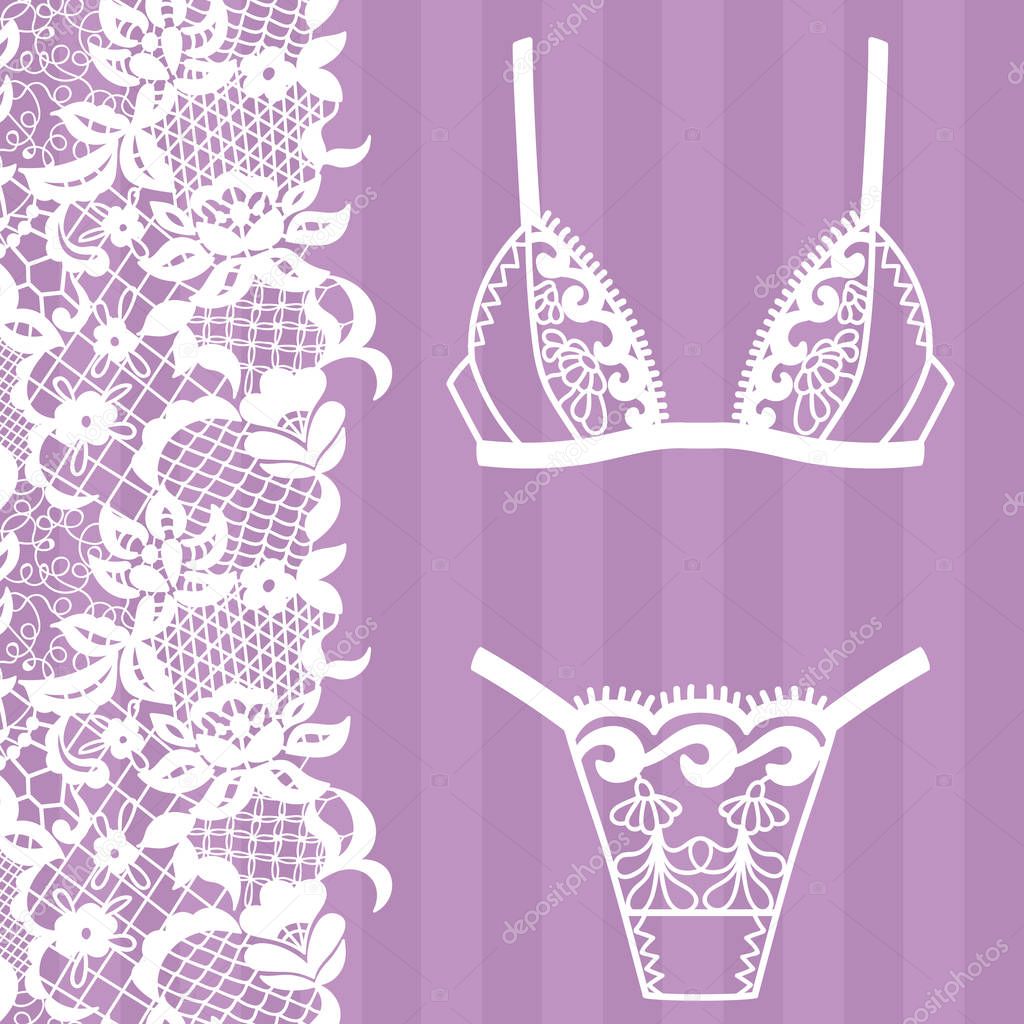 Hand drawn lingerie. Panty and bra set. Vector illustration