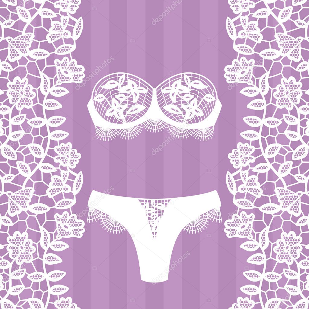 Hand drawn lingerie. Panty and bra set. Vector illustration
