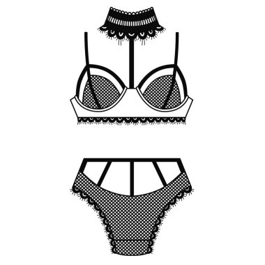 Elle çizilmiş iç çamaşırı. Külot ve sutyen seti.