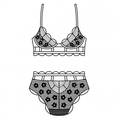 Elle çizilmiş iç çamaşırı. Külot ve sutyen seti.