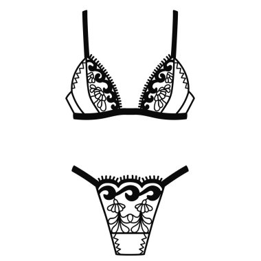 Elle çizilmiş iç çamaşırı. Külot ve sutyen seti.