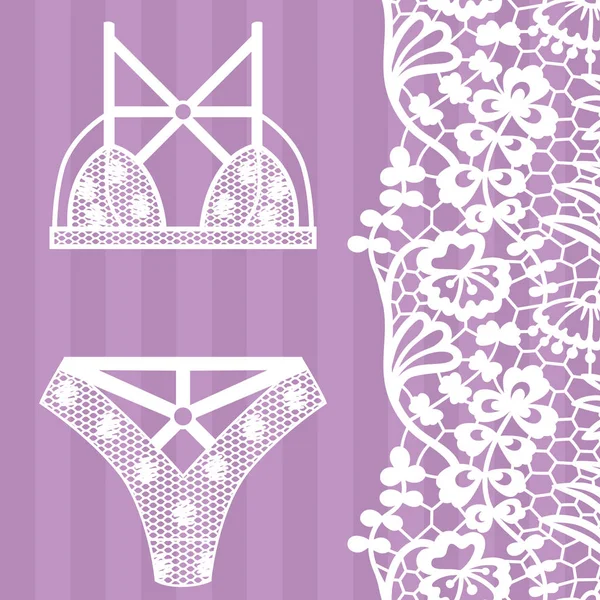 Lingerie desenhada à mão. Conjunto de calcinha e sutiã . — Vetor de Stock