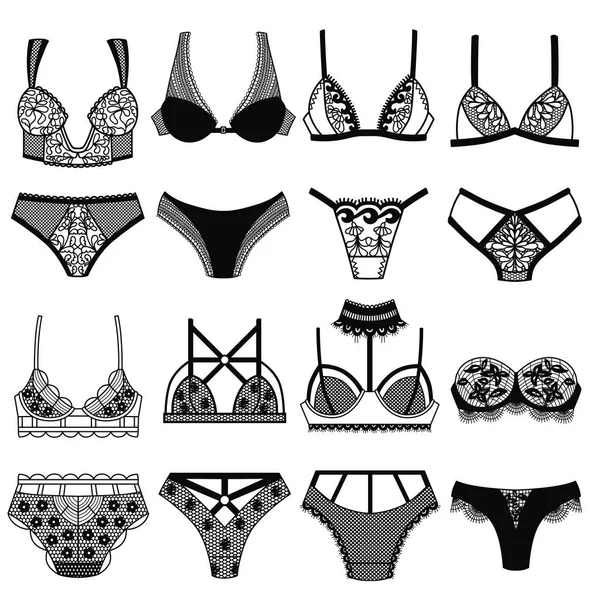 Collection de lingerie. Ensemble de culottes et soutien-gorge . — Image vectorielle