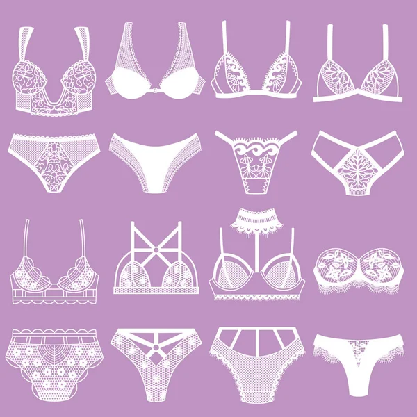 Collection of lingerie. Panty and bra set. — Stock Vector