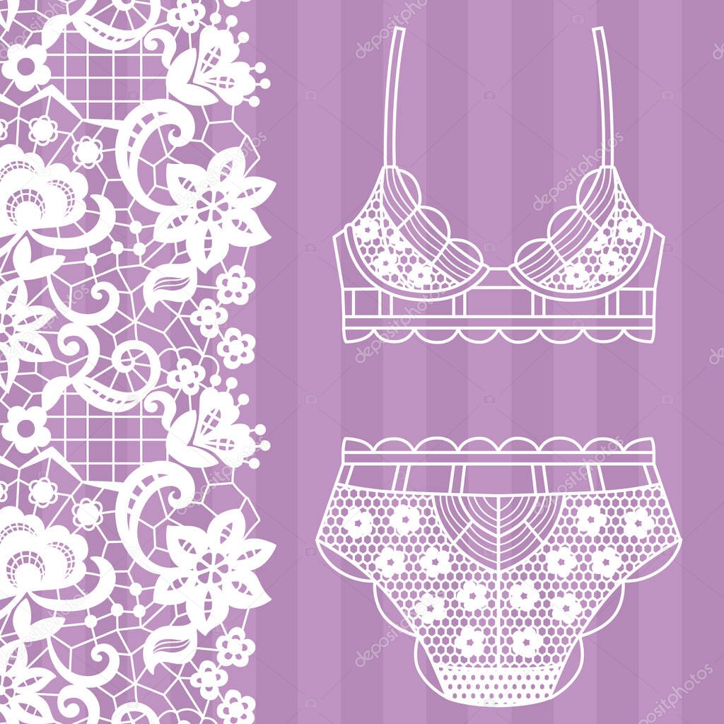 Hand drawn lingerie. Panty and bra set. Vector illustration