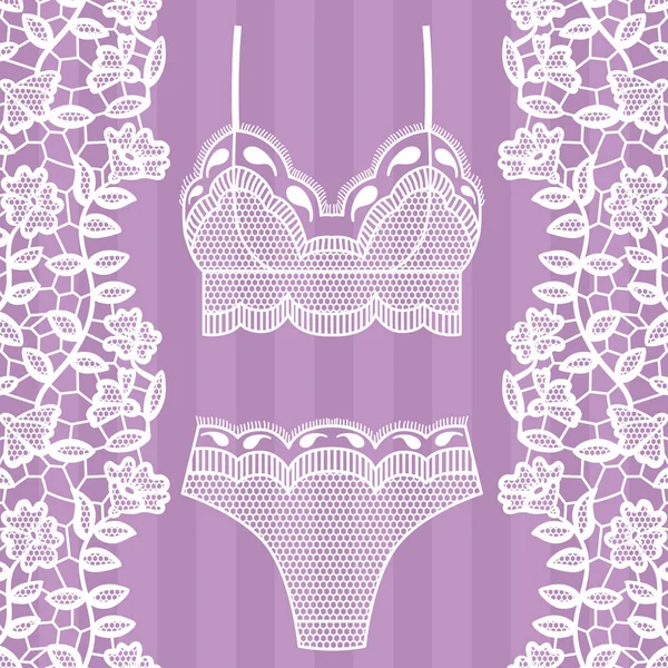 Hand drawn lingerie. Panty and bra set. — Stock Vector