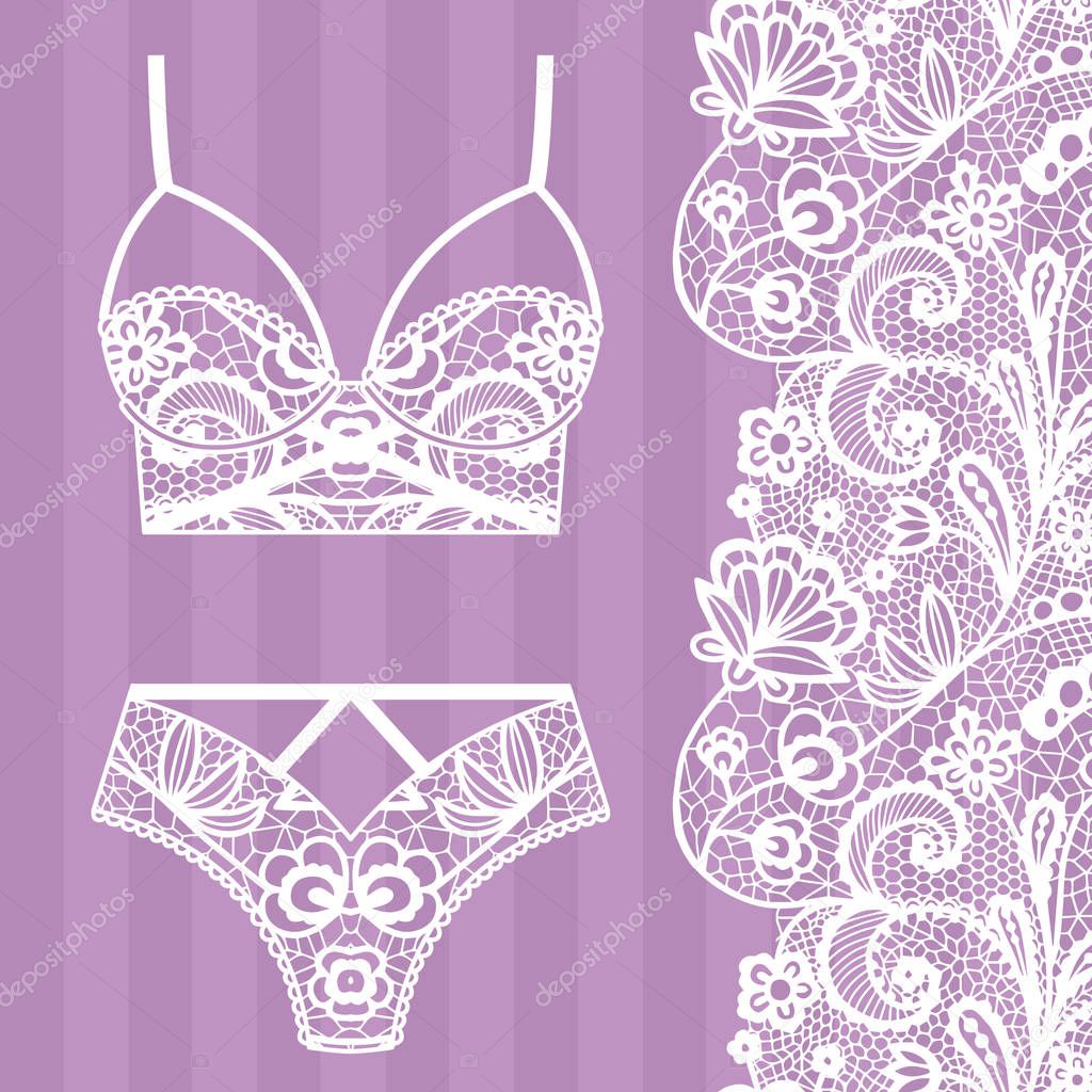 Hand drawn lingerie. Panty and bra set. Vector illustration