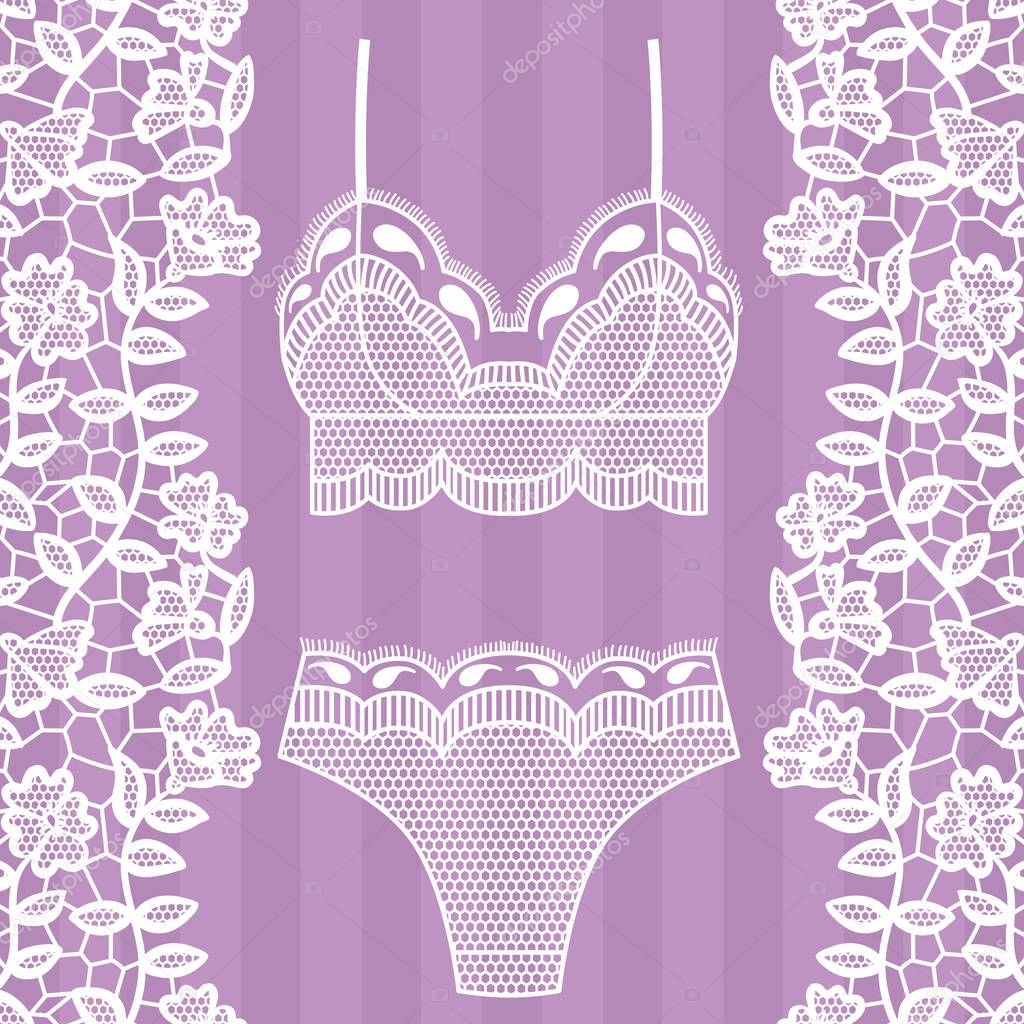 Hand drawn lingerie. Panty and bra set. Vector illustration