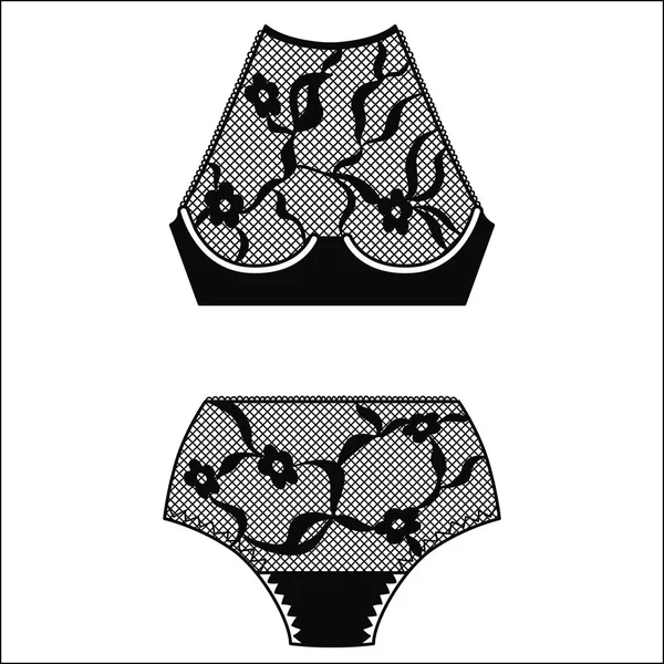 Hand drawn lingerie. Panty and bra set. — Stock Vector