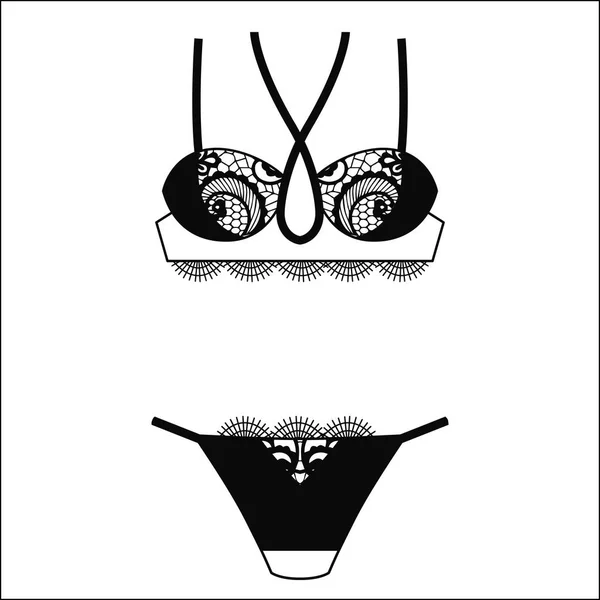 Lingerie desenhada à mão. Conjunto de calcinha e sutiã . —  Vetores de Stock