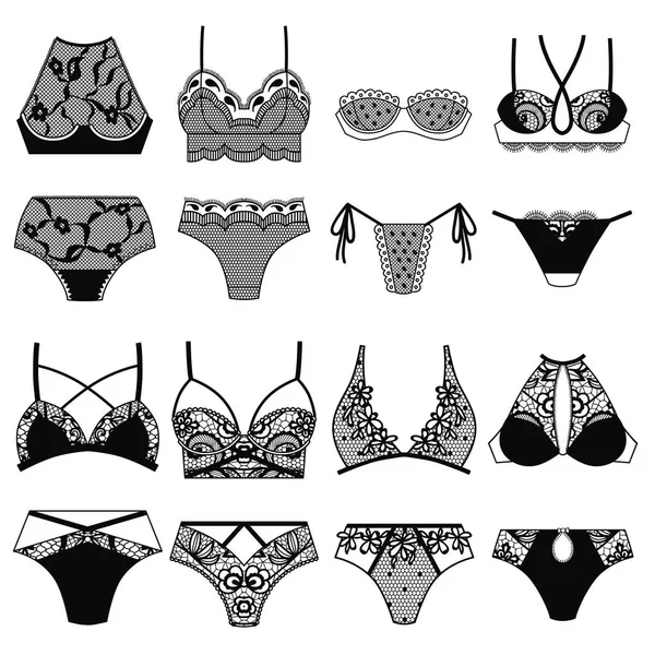 Collection of lingerie. Panty and bra set. — Stock Vector