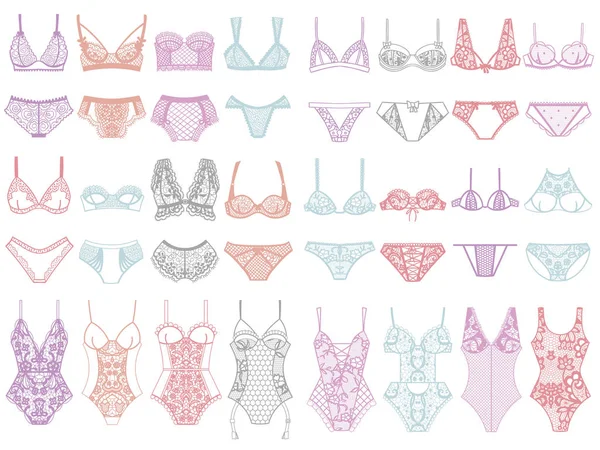 Sammlung von Dessous. Höschen und BH Set. — Stockvektor