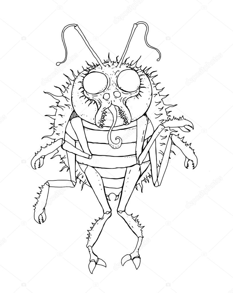 Detailed illustration of a dangerous, disgusting and dangerous looking insect