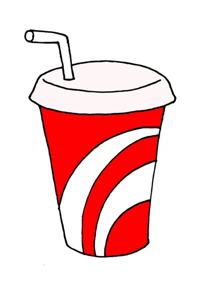 Divertente Illustrazione Vetro Soda Con Una Cannuccia — Foto Stock