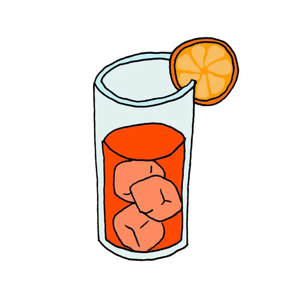 Ilustración Vaso Con Una Bebida Refrescante Una Rebanada Limón Naranja — Foto de Stock