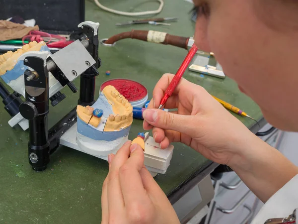 Diş bir laboratuarda çalışan kadın diş teknisyeni