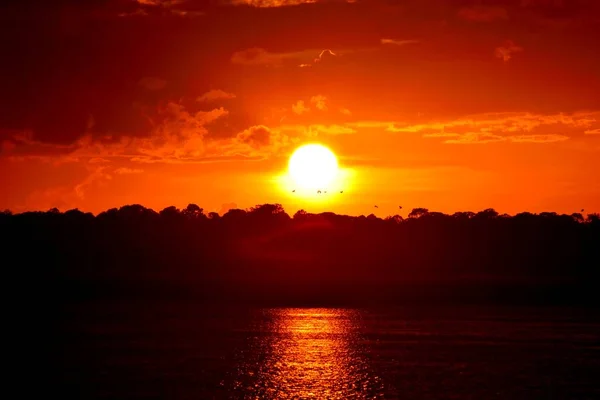 Beau Coucher Soleil Avec Des Nuages Sur Rivière Florida États — Photo