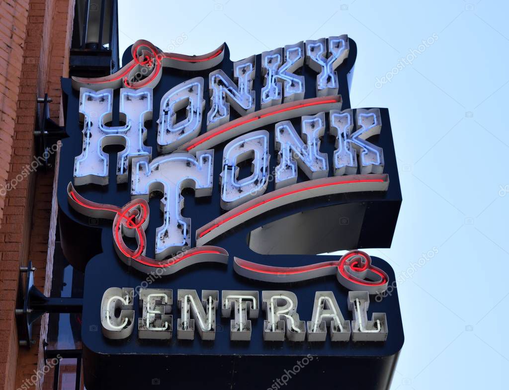 Famous Honky Tonk Central neon bar sign Nashville, Tennessee